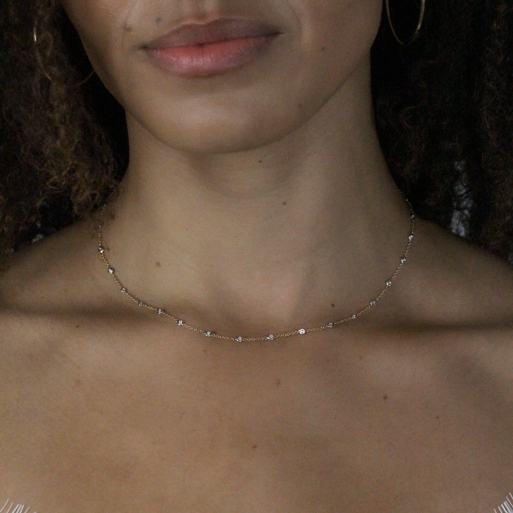 Diamond bezel gold chain women