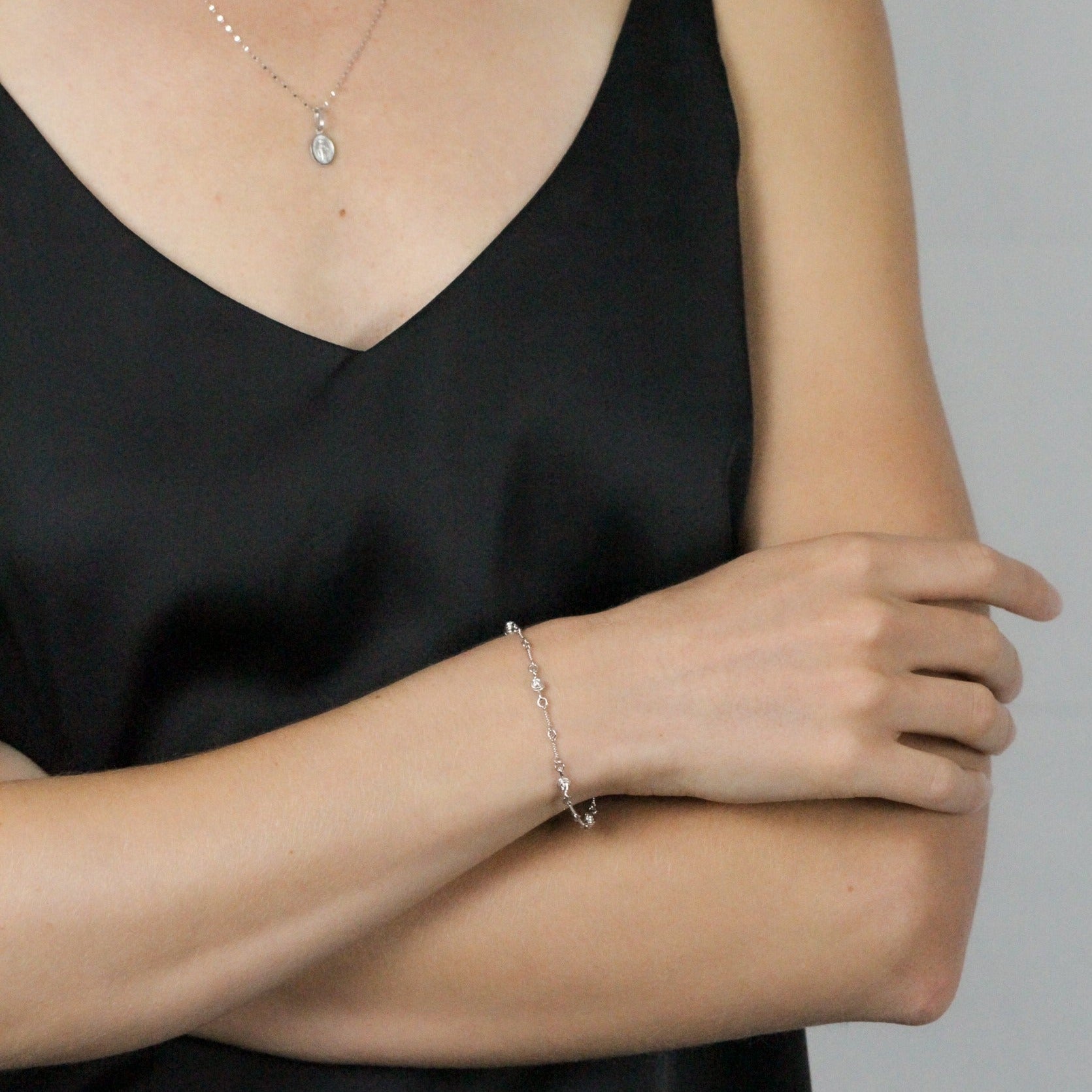 white gold bracelet with diamonds, on hand