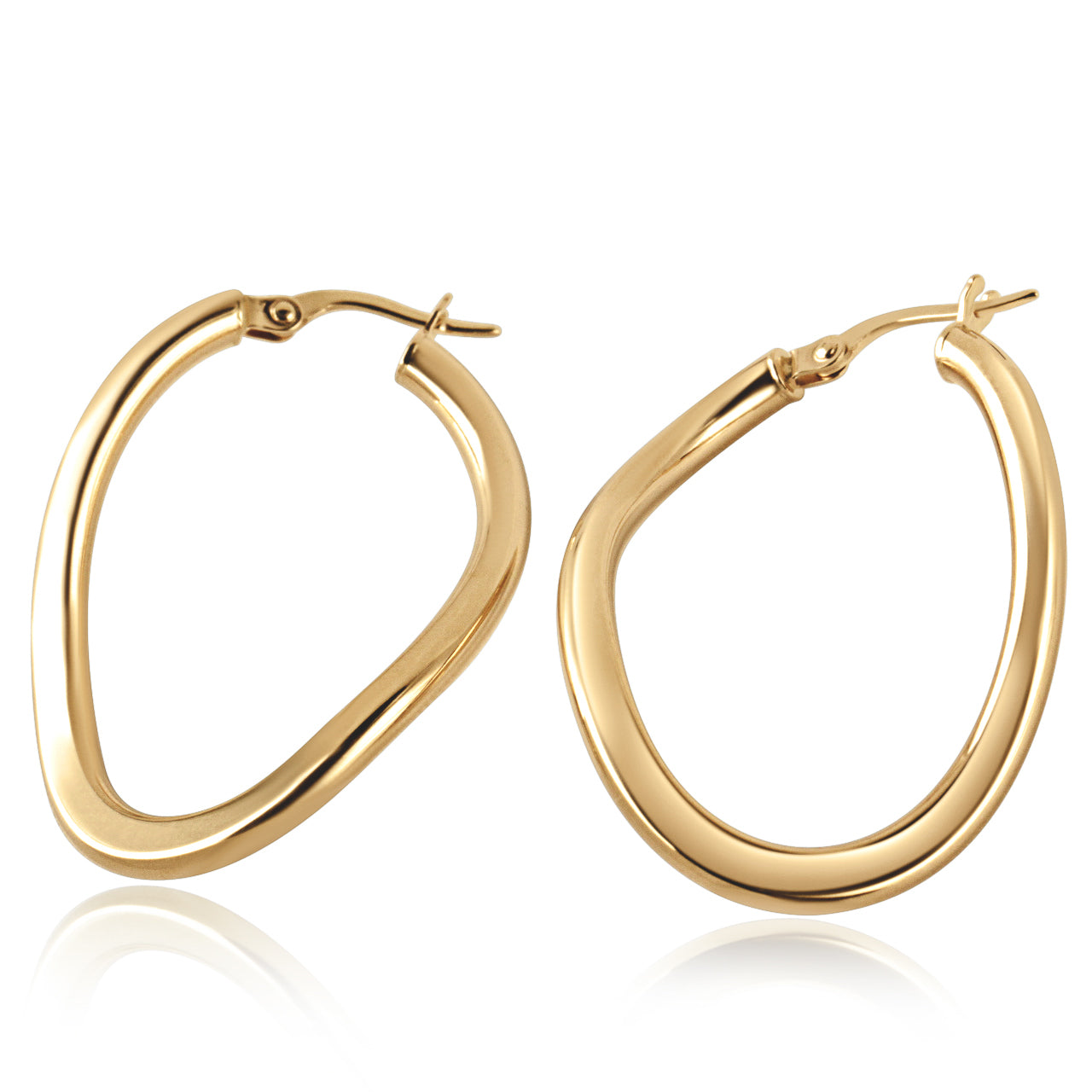 Gold hoop earrings on a white background