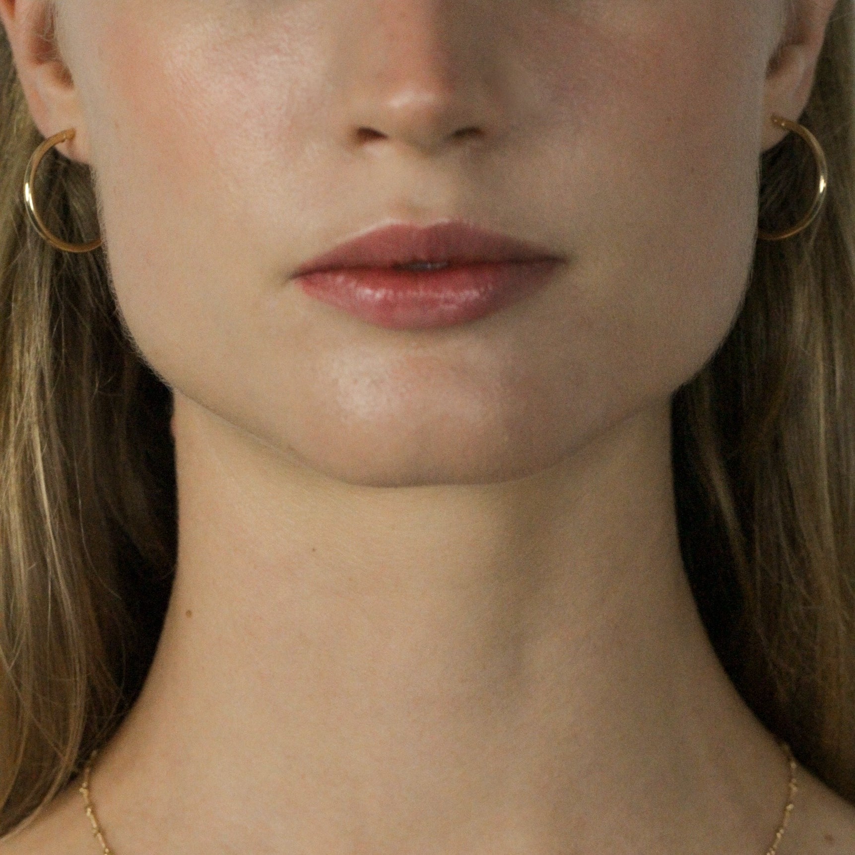 everyday gold hoops earrings women, face view