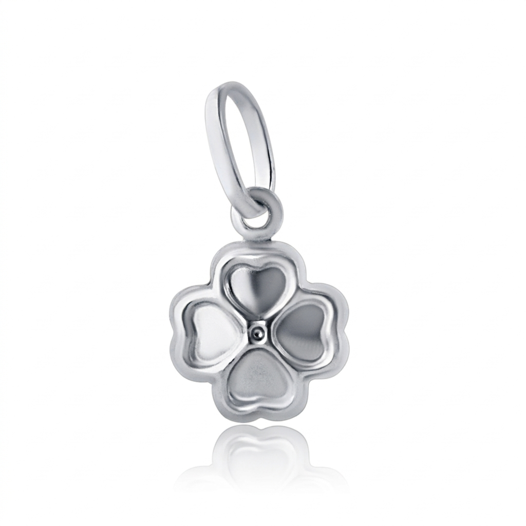 White Gold four-leaf clover pendant on a white background