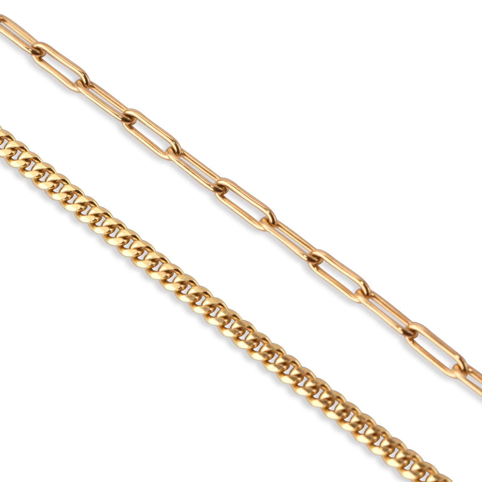 gold paper clip and gold cuban chain