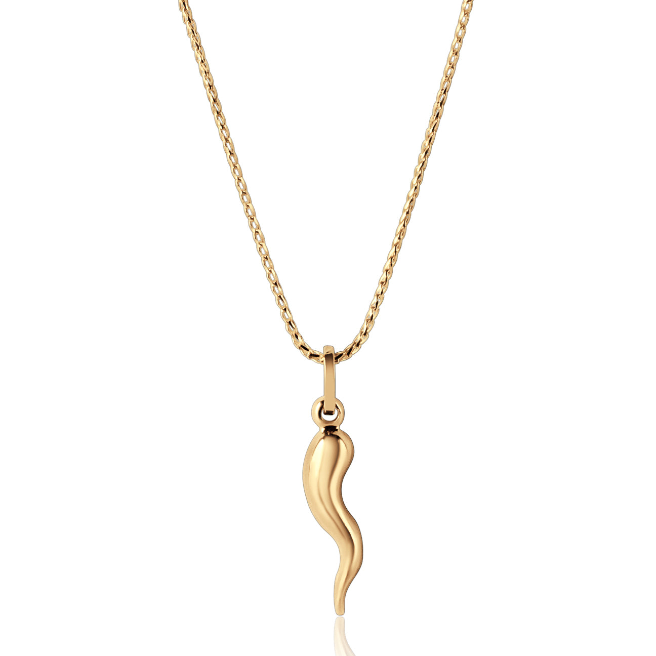 gold corno pendant on franco chain