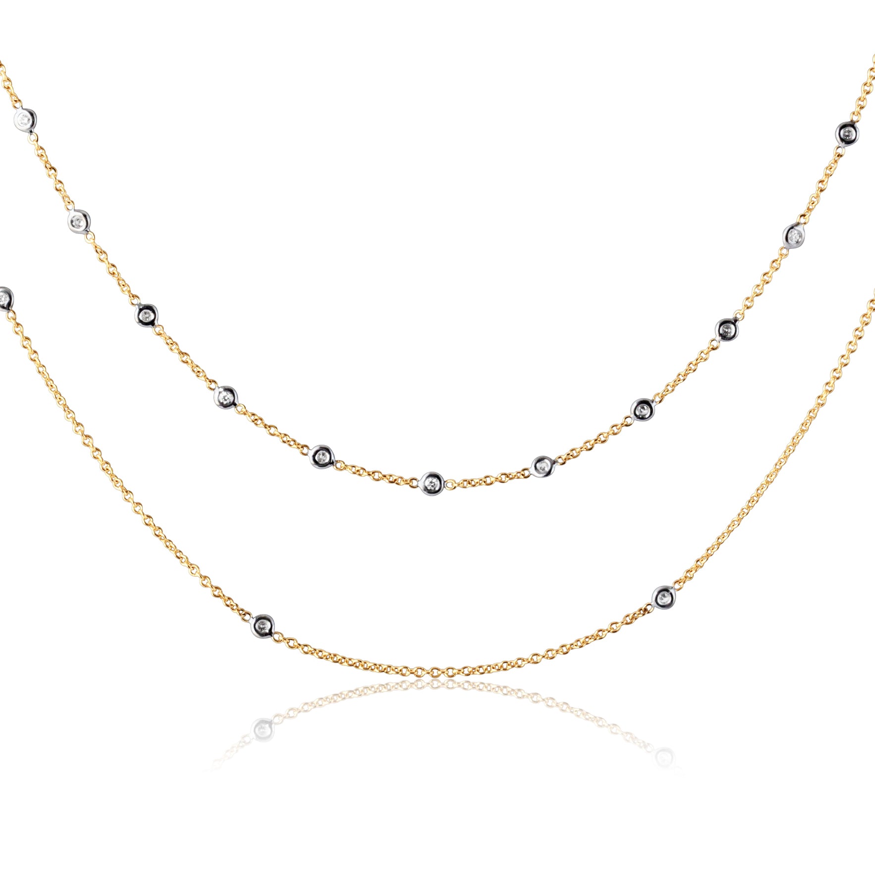 gold chains with diamonds, stacked
