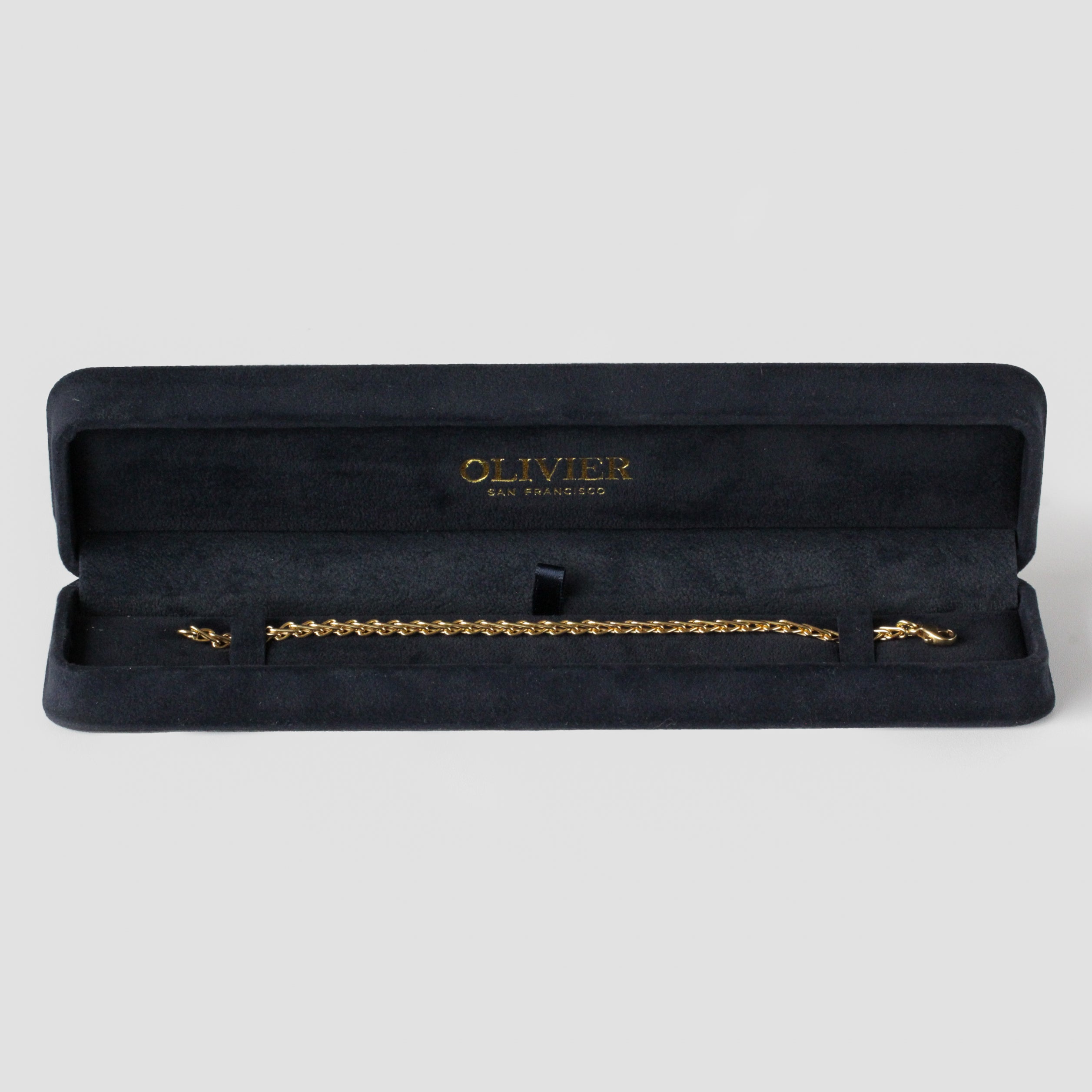 gold bracelet in box, made in italy