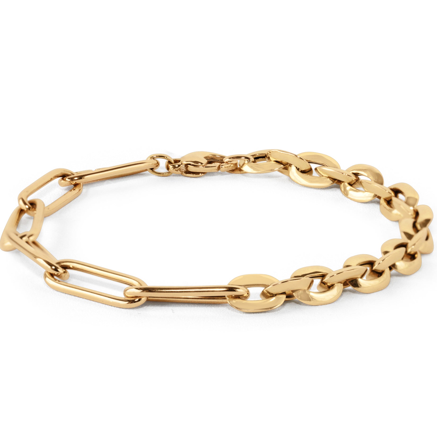 half paper clip half rolo chain gold bracelet