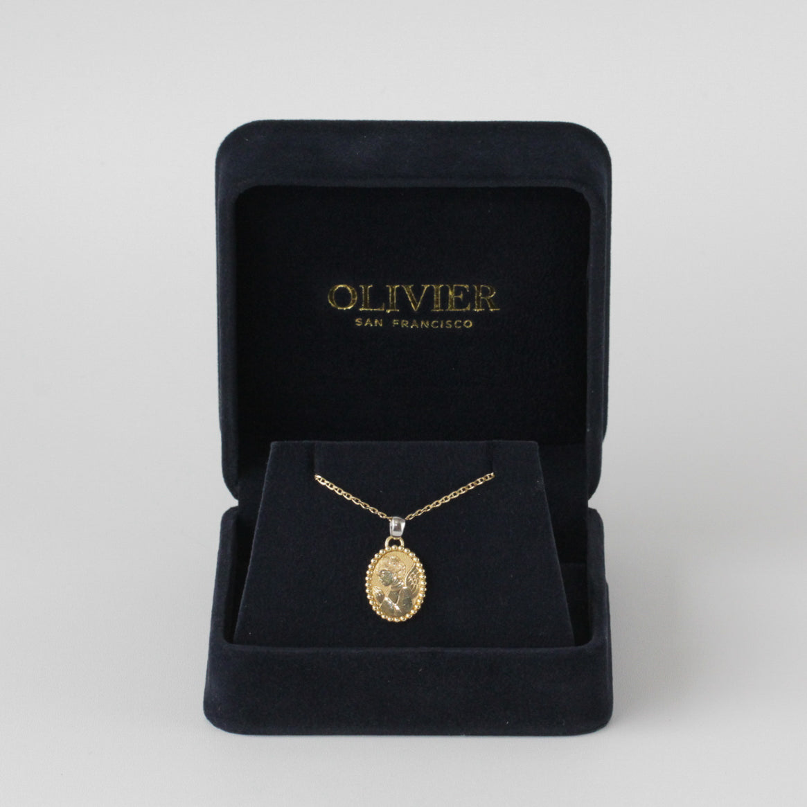 Gold Necklace Angel Pendant in box