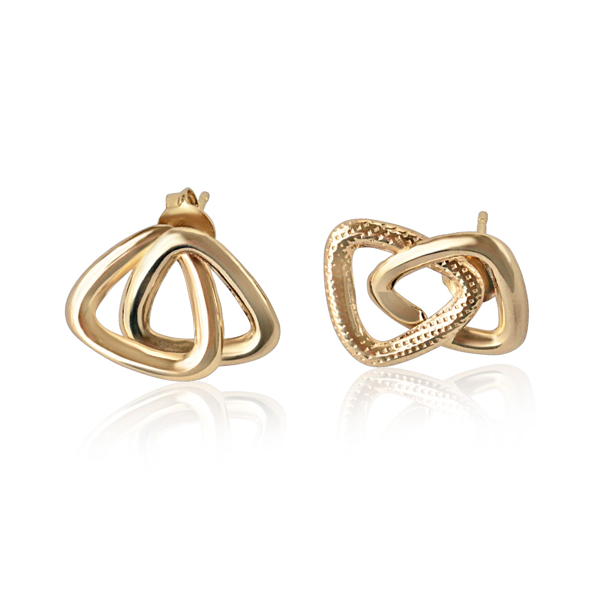 gold stud triangle earrings mixed pair