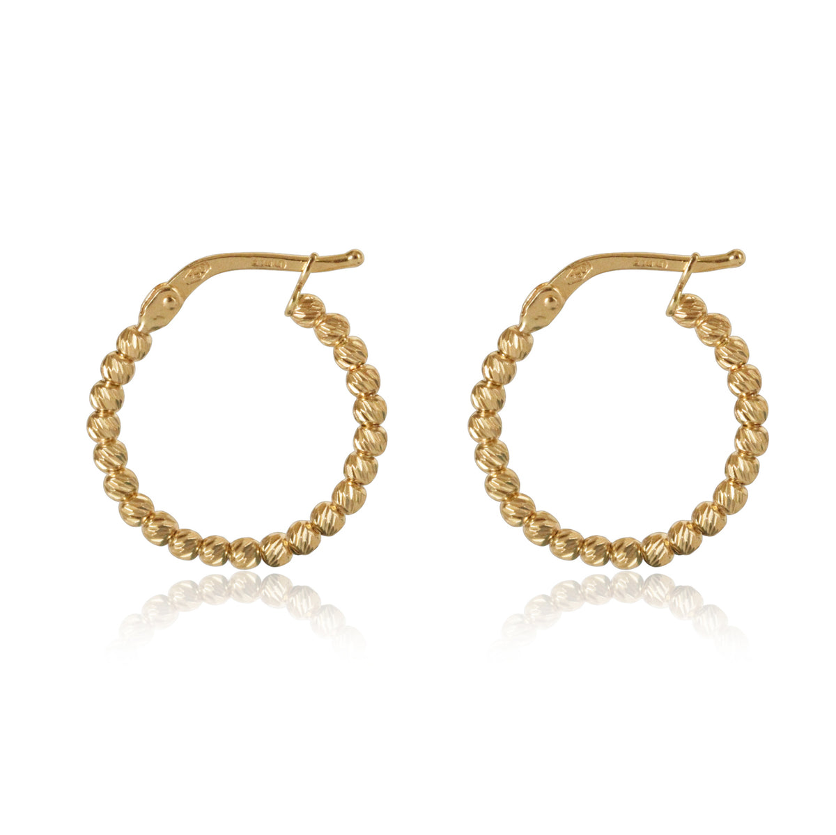 18K gold beaded hoop earrings, 15mm, made in Italy