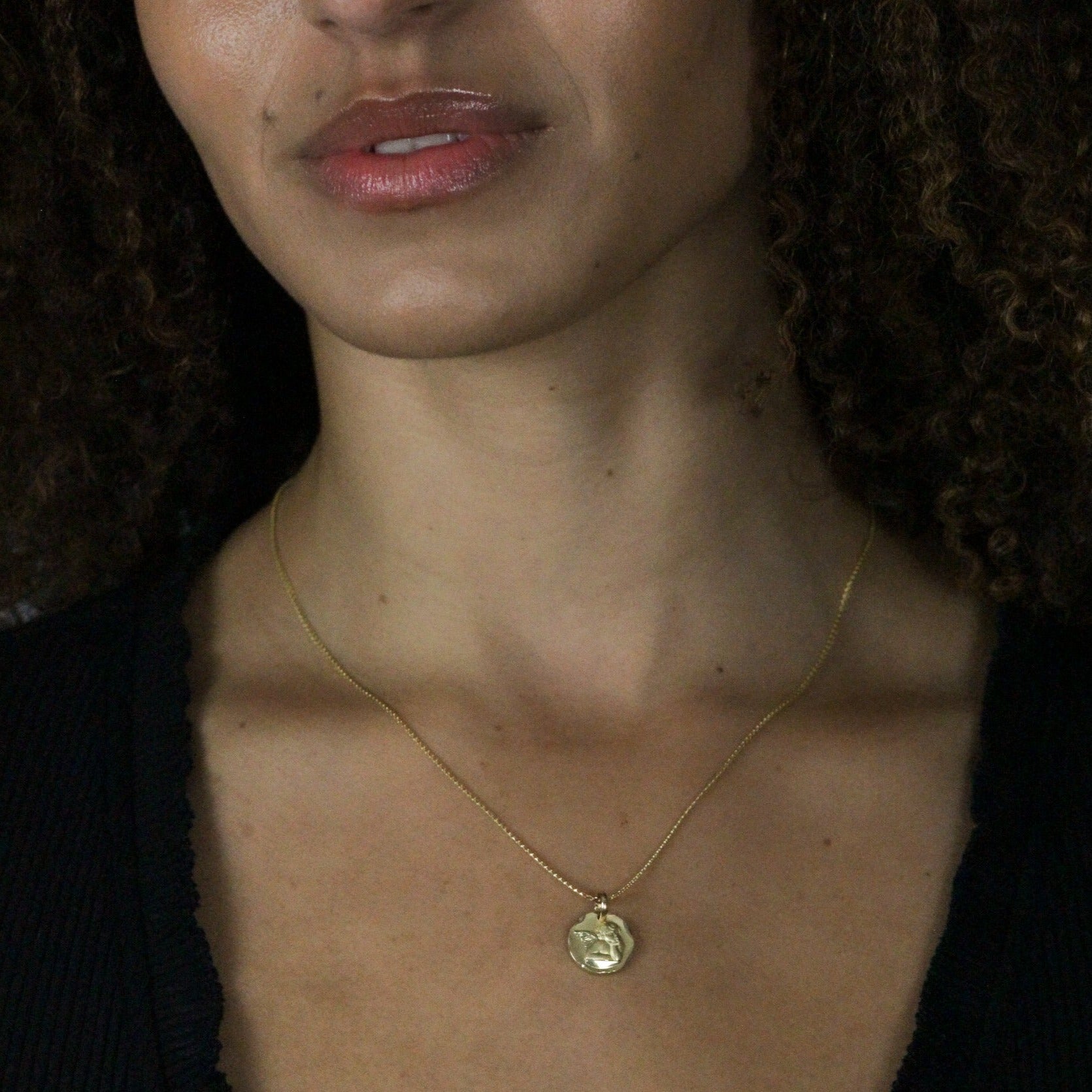 Gold Necklace Pendant on model