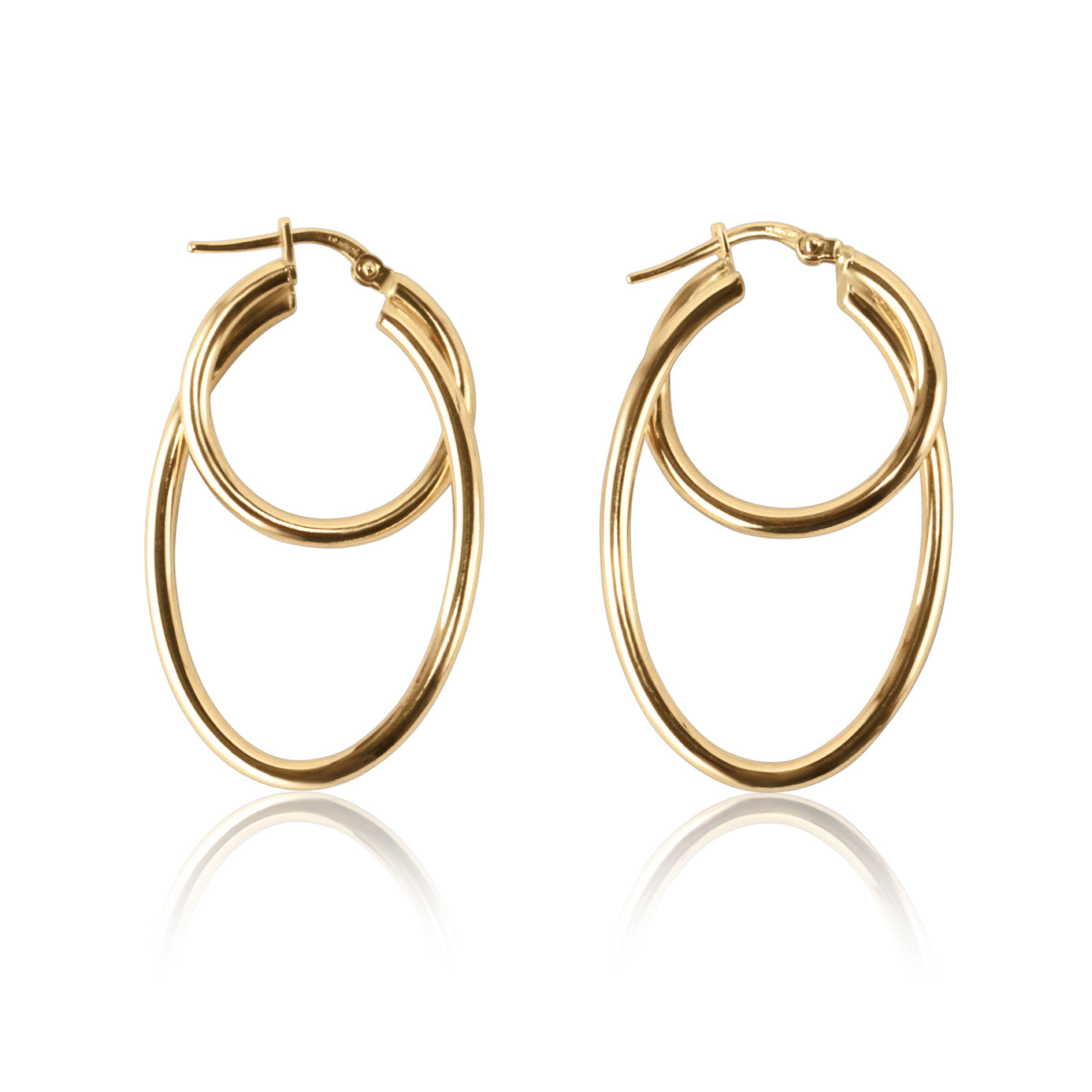 gold doubles hoops earrings face view