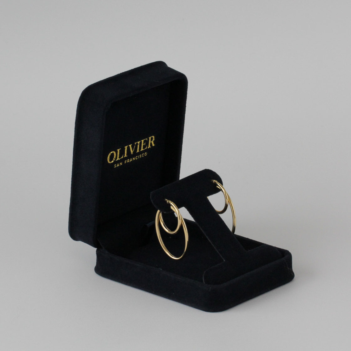 gold doubles hoops earrings in box