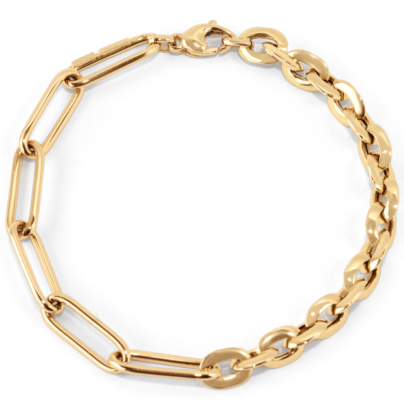 half paper clip half rolo chain gold bracelet other angle