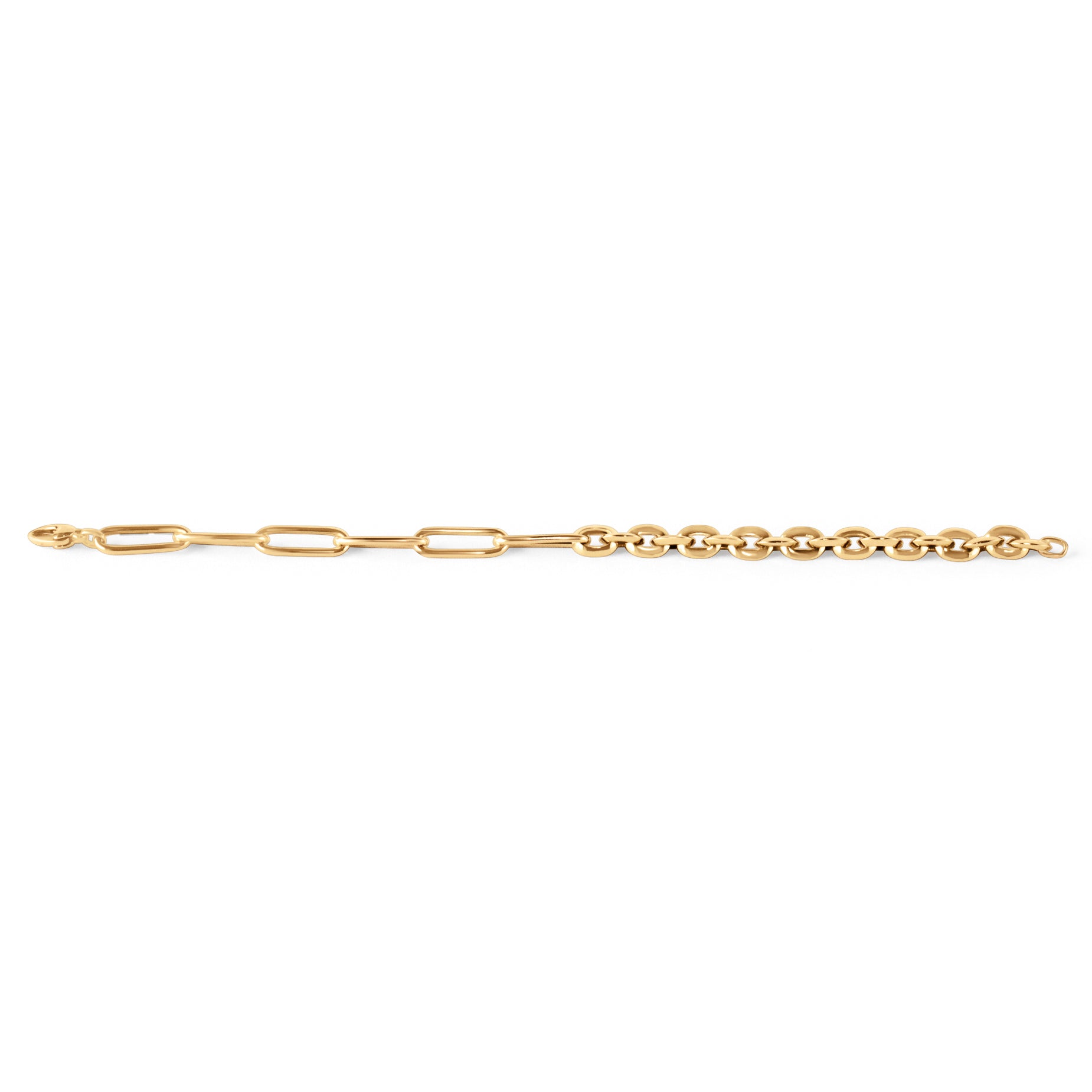 half paper clip half rolo chain gold bracelet full view