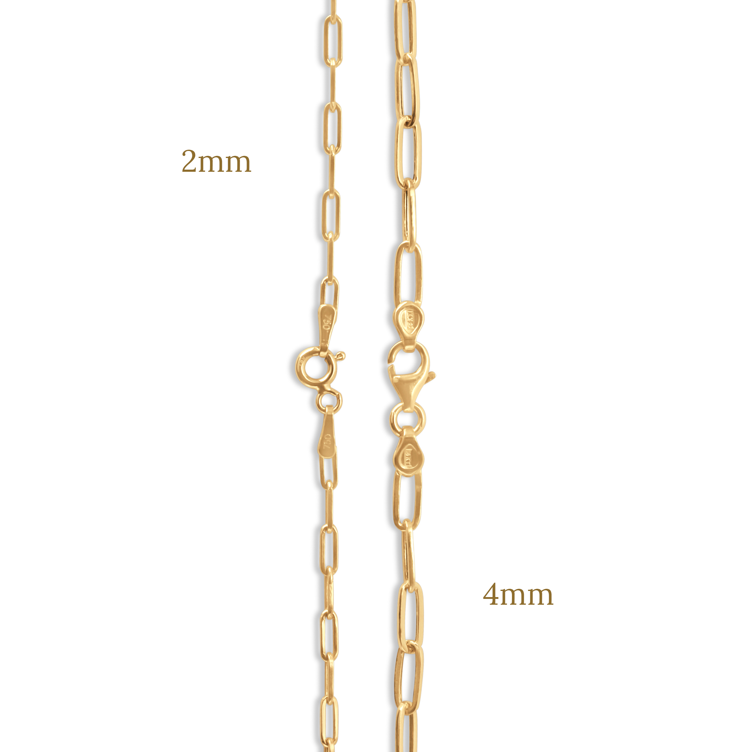 Gold link paper clip chain clasp size comparison
